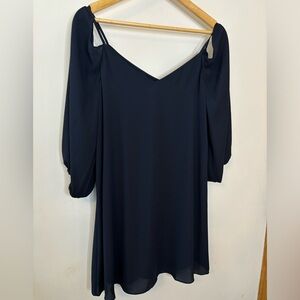 Alice + Olivia Carli Cold-Shoulder Blouson Sleeve Dress Navy Blue